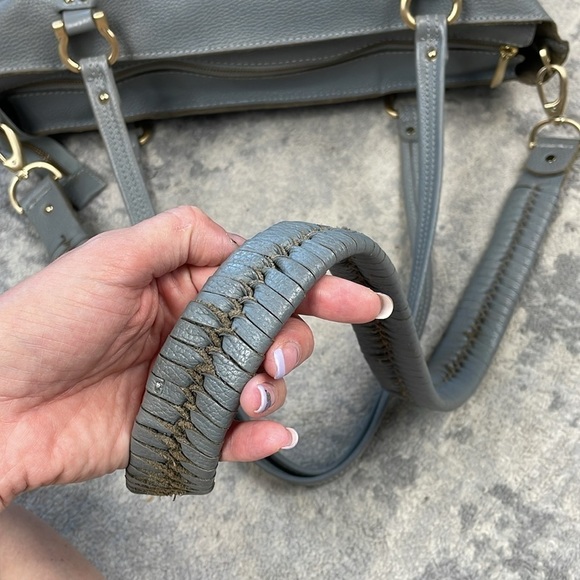 Sancia Gray Pebbled Leather Suede 2 Way Shoulder Bag Purse Extra Large Travel - Picture 17 of 17